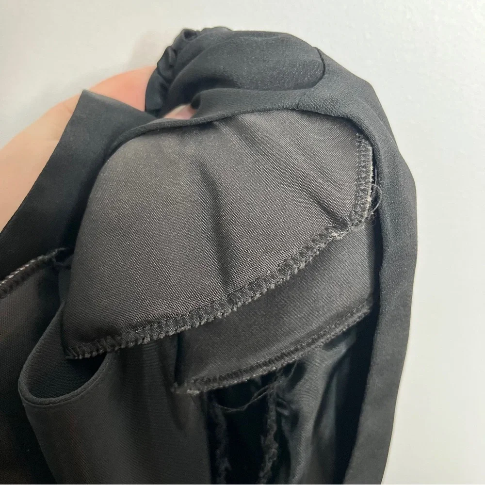 Vintage 80s Little Black Dress Statement Sleeves Open Back Knee Length Size 7/8 - Picture 11 of 11